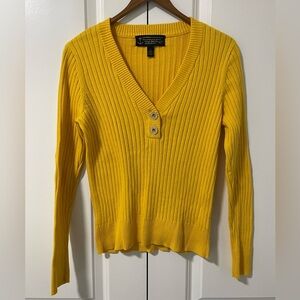 #208- RALPH LAUREN-Yellow knit ribbed , long sleeve , Henley